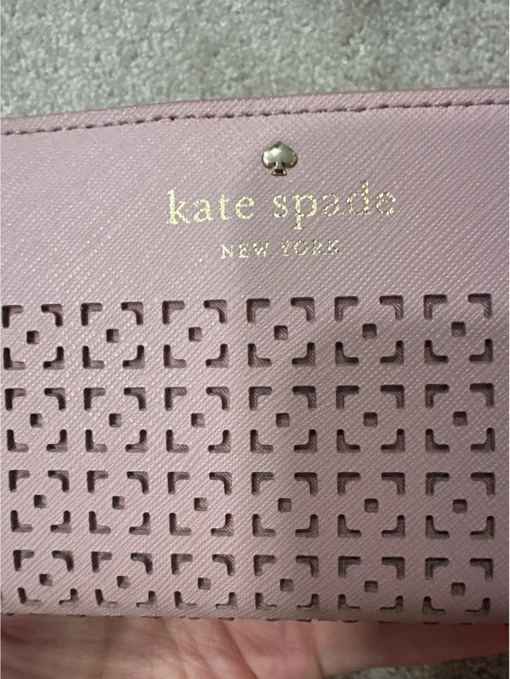 Kate Spade New York Pink Leather Wallet with Laser Cut Detail
